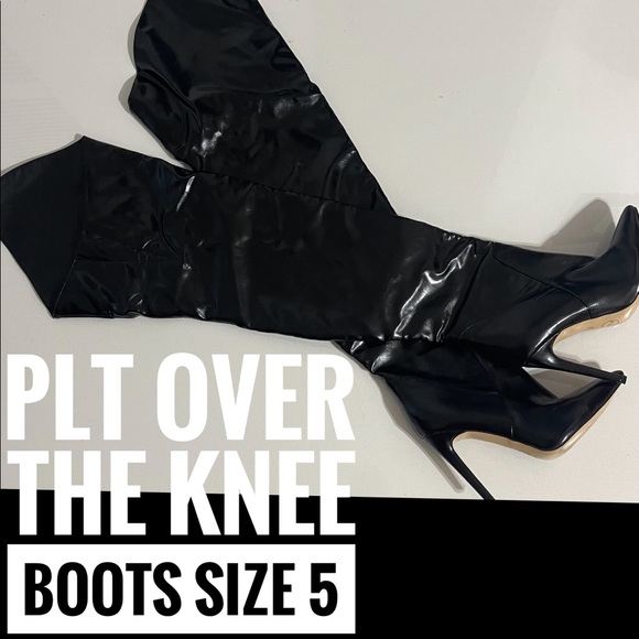 PLT BLACK PATENT OVER THE KNEE BOOTS SIZE NWOT